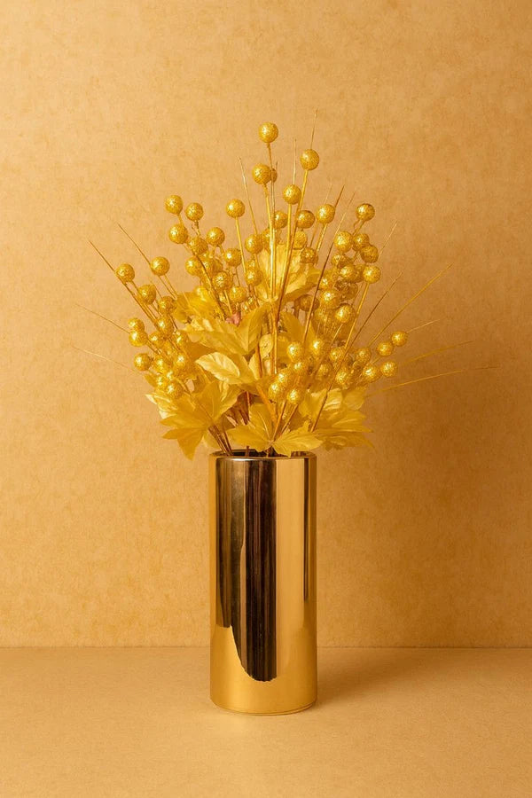 Luxury Golden Decorative Flower Vase with Artificial Flowers | Home & Office Decor