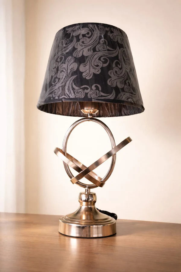 Modern Table Lamp with Black Printed Shade | Luxury Bedside Night Lamp