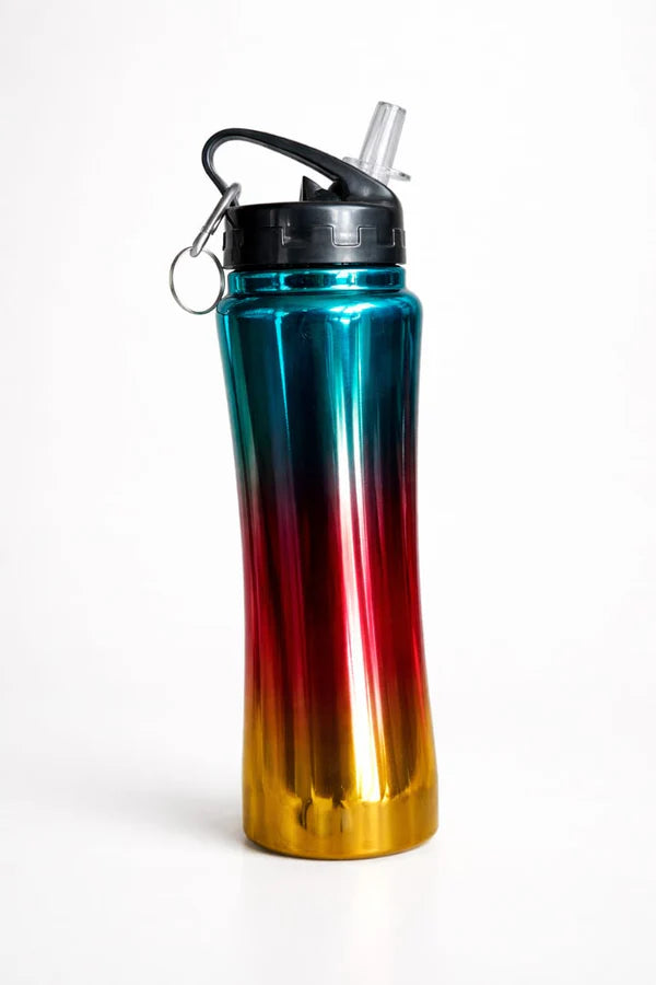 Stainless Steel Sports Water Bottle with Straw & Carabiner – 750ml Gradient Colour Sipper for Gym, Travel, School & Office