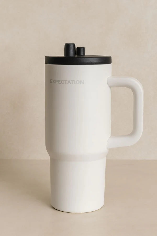 White Insulated Travel Mug with Handle | Leak-Proof Reusable Coffee Cup for Hot & Cold Drinks