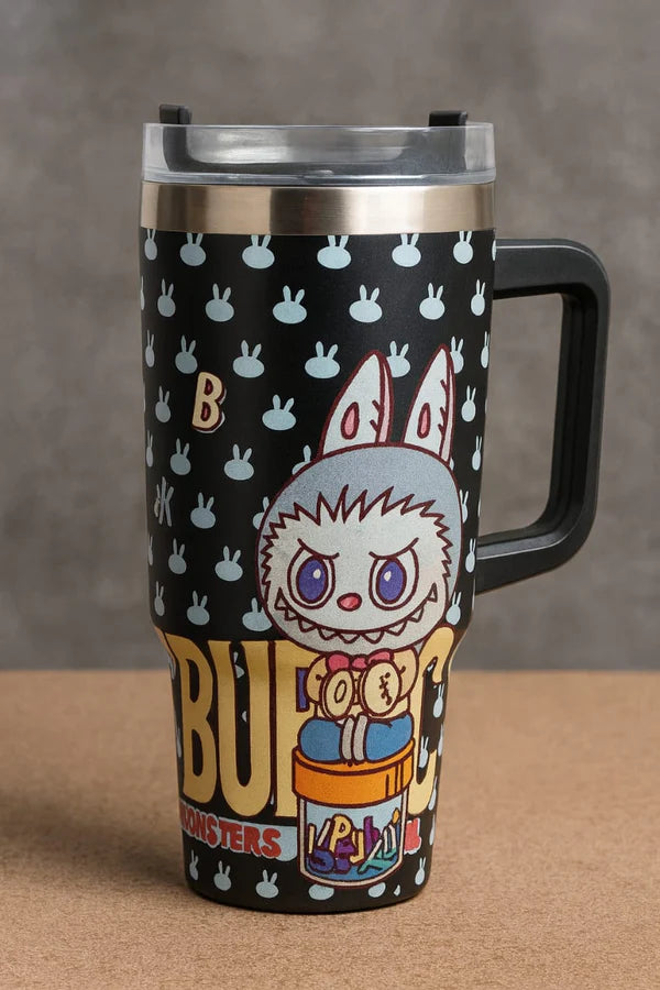 Anime Style Cartoon Travel Mug with Handle | Stainless Steel Insulated Coffee Tumbler