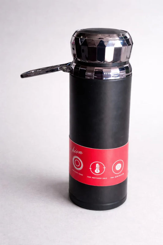 Insulated Stainless Steel Thermos Flask with Handle – Black Hot & Cold Vacuum Bottle for Tea, Coffee & Water