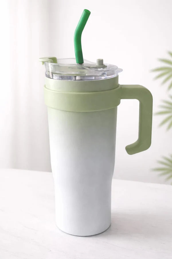 Large Insulated Travel Tumbler with Handle & Straw – Mint Green Leak-Proof Coffee Mug
