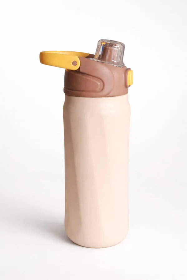 Leak-Proof Plastic Water Bottle with Flip Top Straw & Carry Handle – 750ml Beige Brown Sipper for Kids, School, Gym & Travel