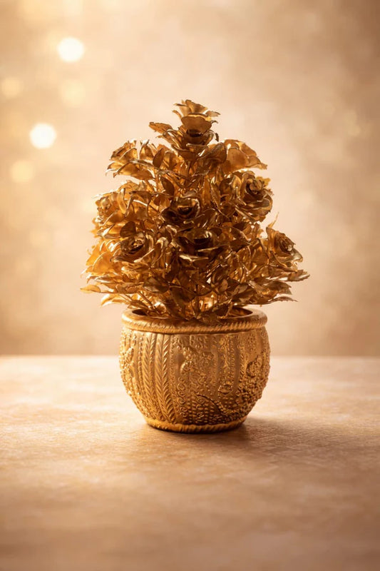 Luxury Artificial Golden Rose Flower Pot | Elegant Table Center piece for Home Decor
