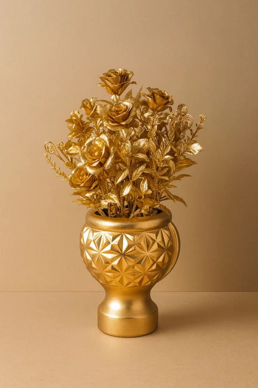 Luxury Golden Decorative Flower Vase with Artificial Flowers | Home & Office Decor