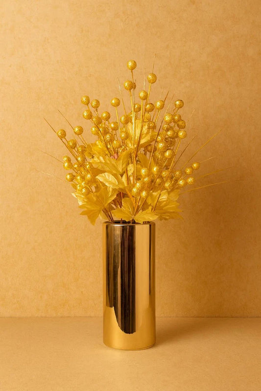 Luxury Golden Decorative Flower Vase with Artificial Flowers | Home & Office Decor