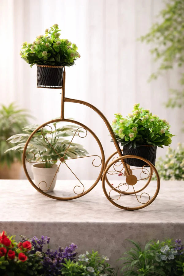 Metal Bicycle Planter Stand with 2 Pots | Decorative Cycle Flower Pot Holder