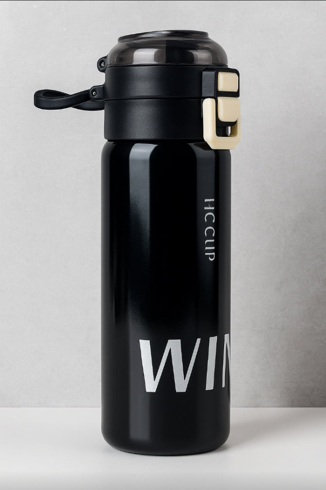 "HCCUP Double Wall Insulated Stainless Steel Sports Water Bottle with Leak-Proof Flip Lid – 1L (Black)"