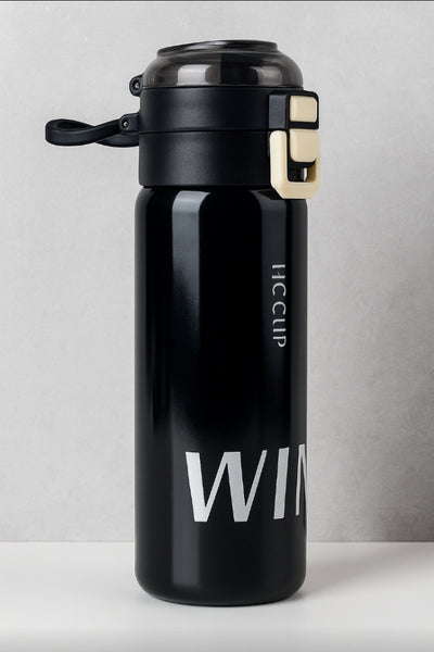 "HCCUP Double Wall Insulated Stainless Steel Sports Water Bottle with Leak-Proof Flip Lid – 1L (Black)"