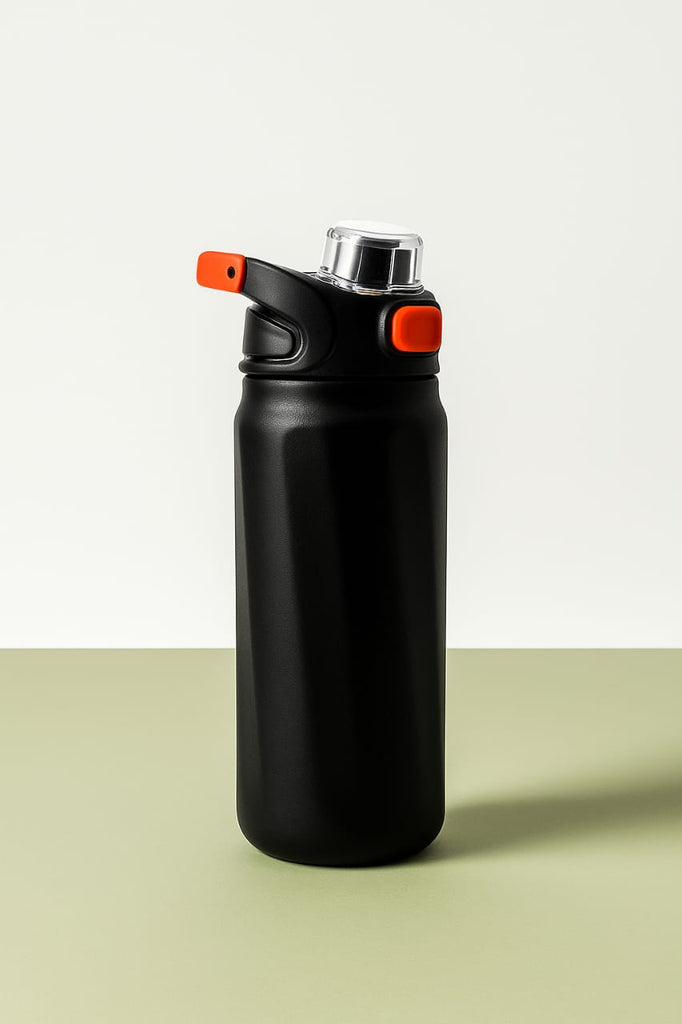 "Insulated Stainless Steel Water Bottle with Straw Lid – Leakproof, BPA-Free, 24oz (Black/Red Accents)"