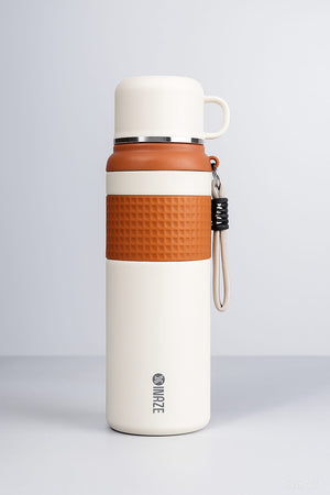 INSZE Vacuum Insulated Thermos Bottle – Dual-Tone Flask with Travel Strap & Cup Lid