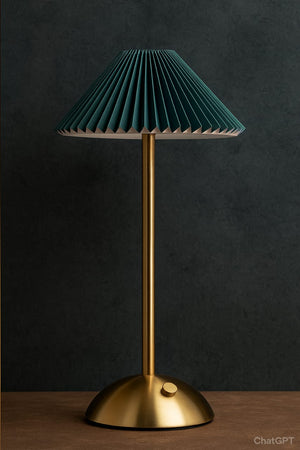 Nordic Pleated Shade Table Lamp – Elegant Brass Touch Desk Light