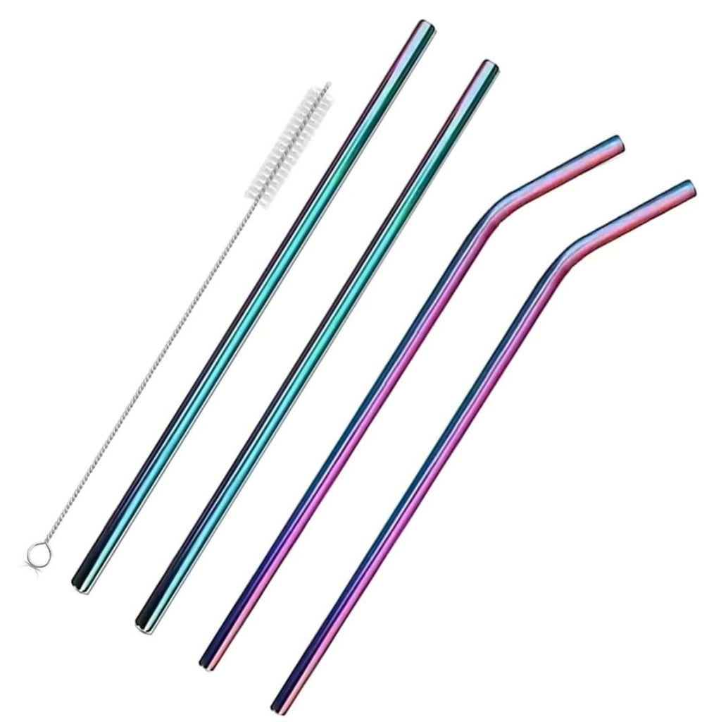 Premium Rainbow Stainless Steel Reusable Drinking Straws – Set of 4 with Cleaning Brush for Smoothies, Juices & Cold Beverages