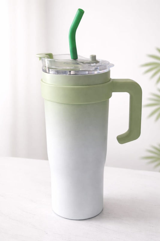 “Large Insulated Travel Tumbler with Handle & Straw – Mint Green Leak‑Proof Coffee Mug for Hot & Cold Drinks, Car Cup Holder & Office Use”