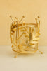 Golden Leaf Tealight Candle Holder – Decorative Glass & Metal Lantern