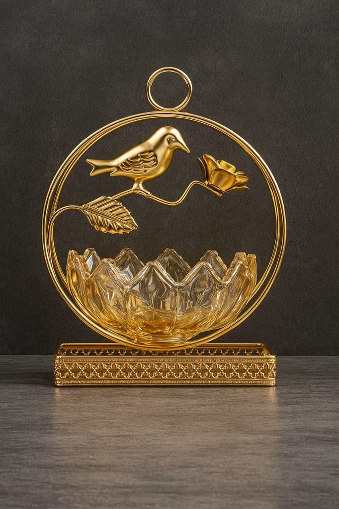 Golden Harmony: The Bird and Bloom Crystal Bowl