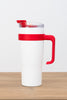 White Travel Mug with Red Handle and Lid – Insulated Tumbler for Hot & Cold Beverages