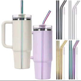 Premium Rainbow Stainless Steel Reusable Drinking Straws – Set of 4 with Cleaning Brush for Smoothies, Juices & Cold Beverages